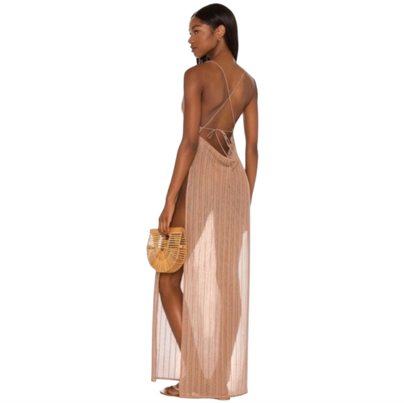 Michael Costello X Revolve Shannon Crochet Maxi Dress Nude Women's Medium - Picture 1 of 9